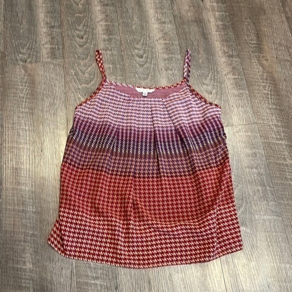 CAbi Red and Purple Patterned Silk Tank Top